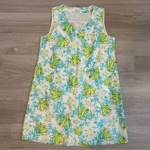 J. Jill Blue and Green Coastal Linen Lined Shift Dress  - M Petite